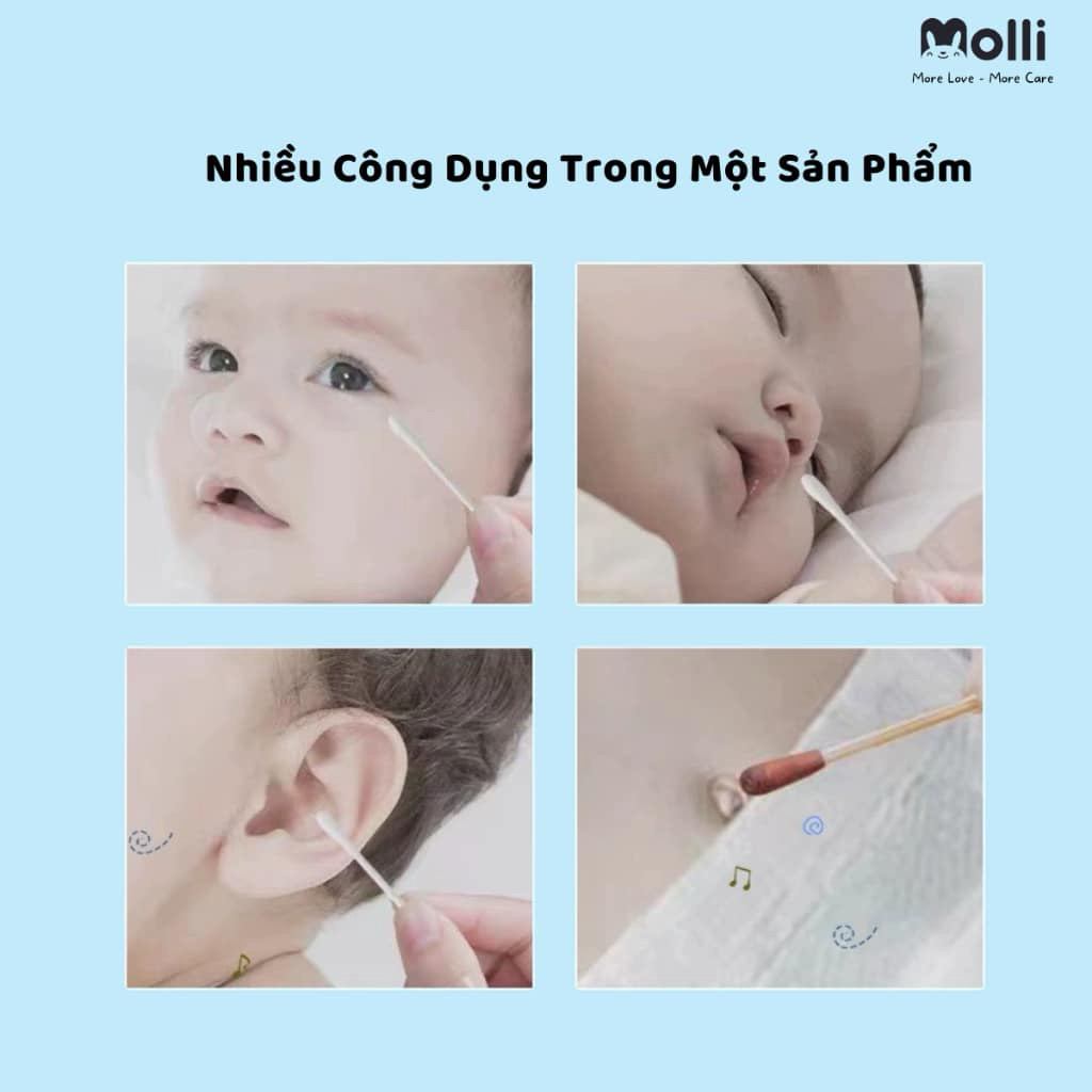 TĂM BÔNG MOLLI CHO BÉ SƠ SINH – MỀM MỊN, DỄ SỬ DỤNG, KHÔNG RƠI BÔNG