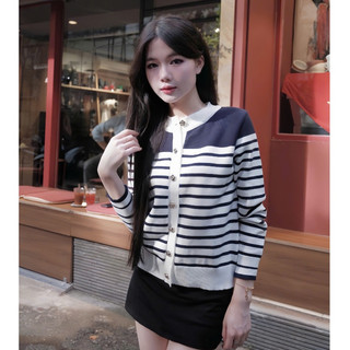 Áo Len Cardigan GoldLotus – Kẻ Ngang L01, Sang Trọng Nữ Tính GEMINI