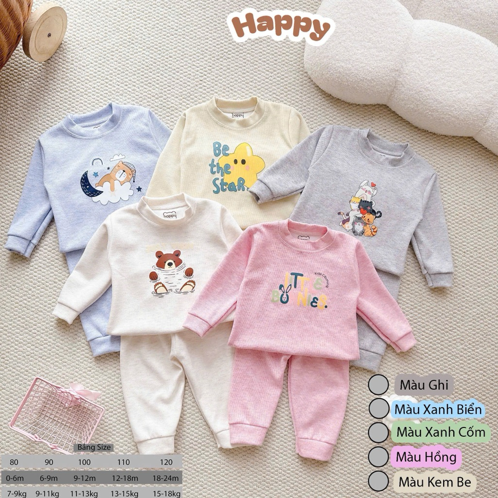 (Set 2-3) Bộ Dài Tay Len Lông Thỏ Thu Đông HAPPY KIDS mềm mại ấm áp cho bé từ 6-16kg