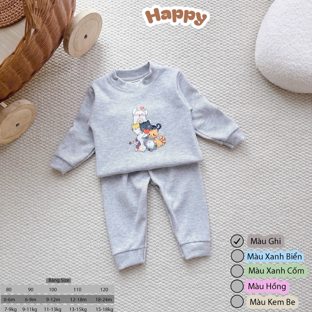 (Set 2-3) Bộ Dài Tay Len Lông Thỏ Thu Đông HAPPY KIDS mềm mại ấm áp cho bé từ 6-16kg