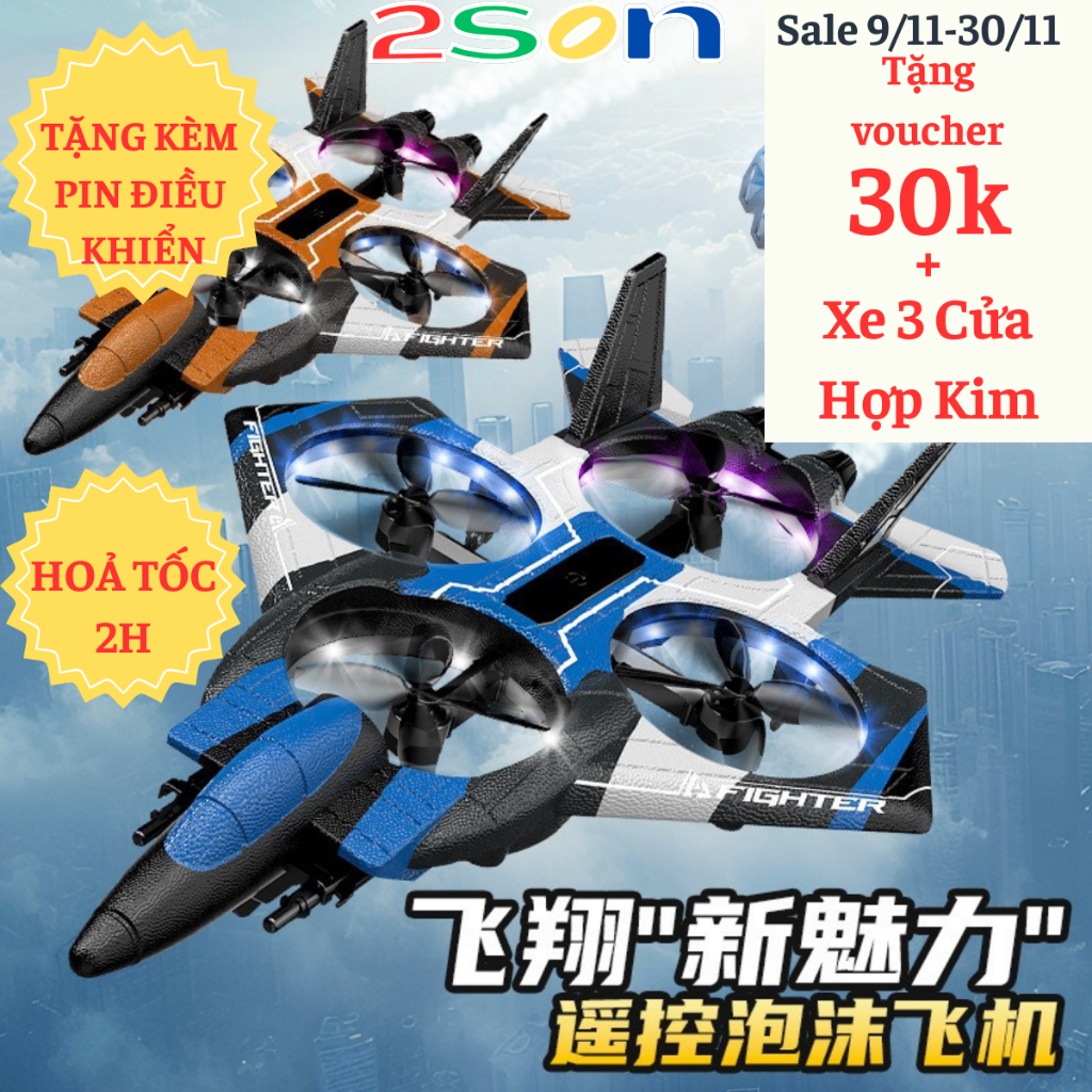 [8+][Bằng Xốp]Máy Bay Điều Khiển Chiến Đấu 2SON, Tặng Kèm 3Pin Cho Điều Khiển, Có Đèn Phát Sáng