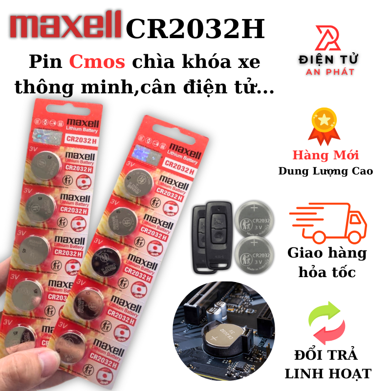 Vỉ 5 Pin Maxell CR2032H Hiệu Điện Thế 3V Thay Thế pin khóa xe ô tô,xe máy,Cmos - Hàng Mới Dung Lượng Cao