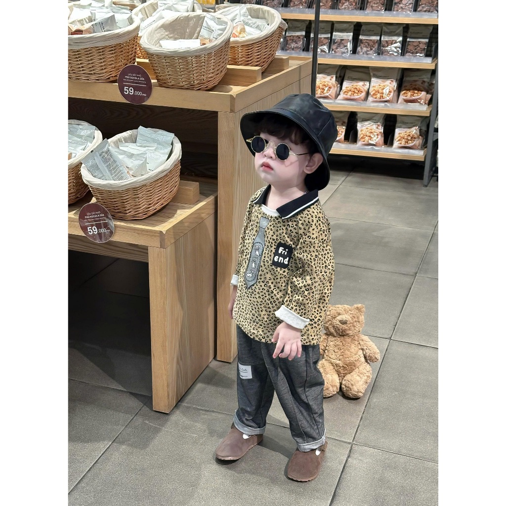 Set bộ dài tay bé trai 1-6 tuổi Miniumbaby in hình cổ cà vạt dễ thương, chất cotton mềm mịn SB2520