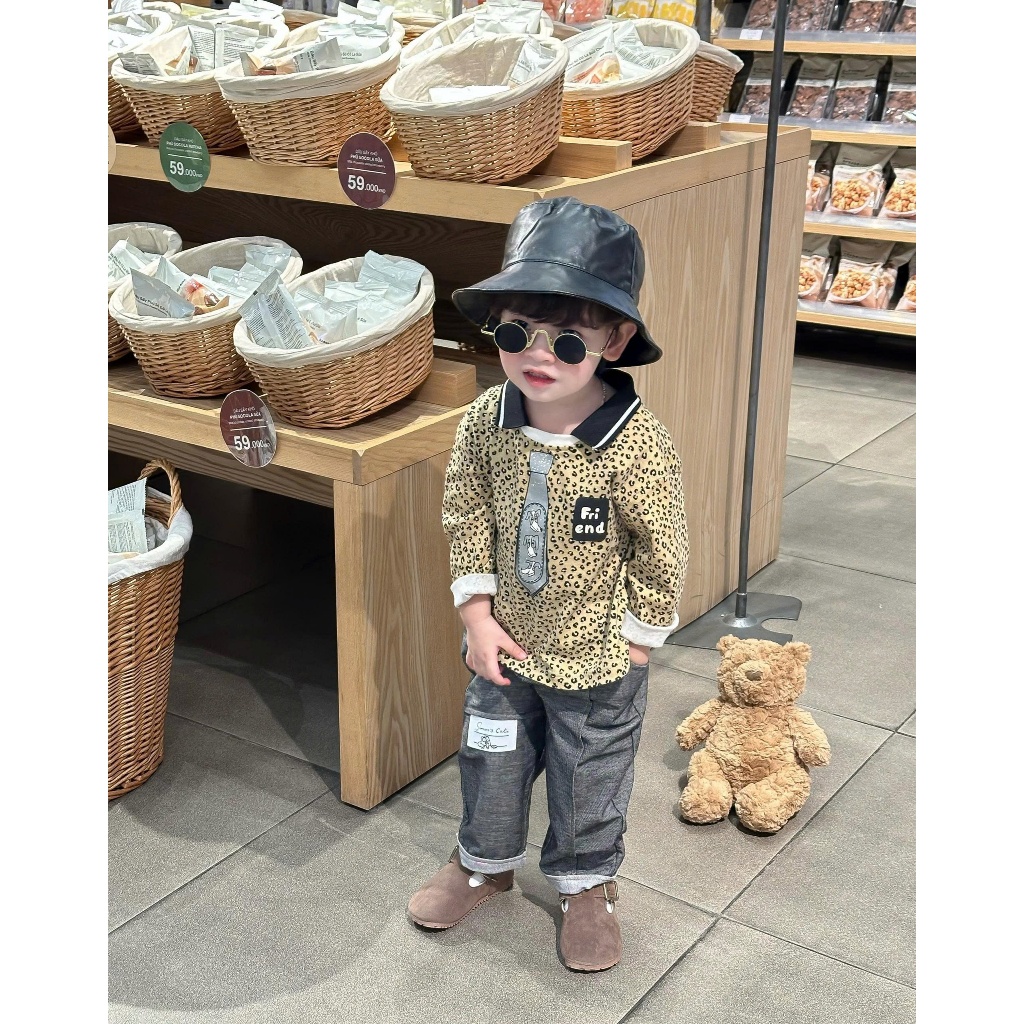 Set bộ dài tay bé trai 1-6 tuổi Miniumbaby in hình cổ cà vạt dễ thương, chất cotton mềm mịn SB2520