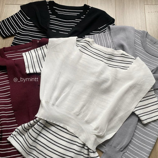 GANI SET | Set 2 món áo thun kẻ ngang, kèm khăn choàng vai phong cách năng động, basic, trend | Bymintt