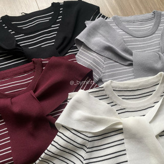 GANI SET | Set 2 món áo thun kẻ ngang, kèm khăn choàng vai phong cách năng động, basic, trend | Bymintt