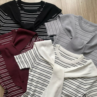 GANI SET | Set 2 món áo thun kẻ ngang, kèm khăn choàng vai phong cách năng động, basic, trend | Bymintt