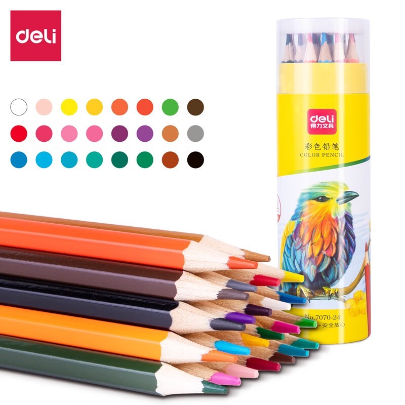 Deli Colored Pencils Gốc Dầu 12/24/36/48 Màu – Nét Đẹp, Bền Chì, Dễ Tô