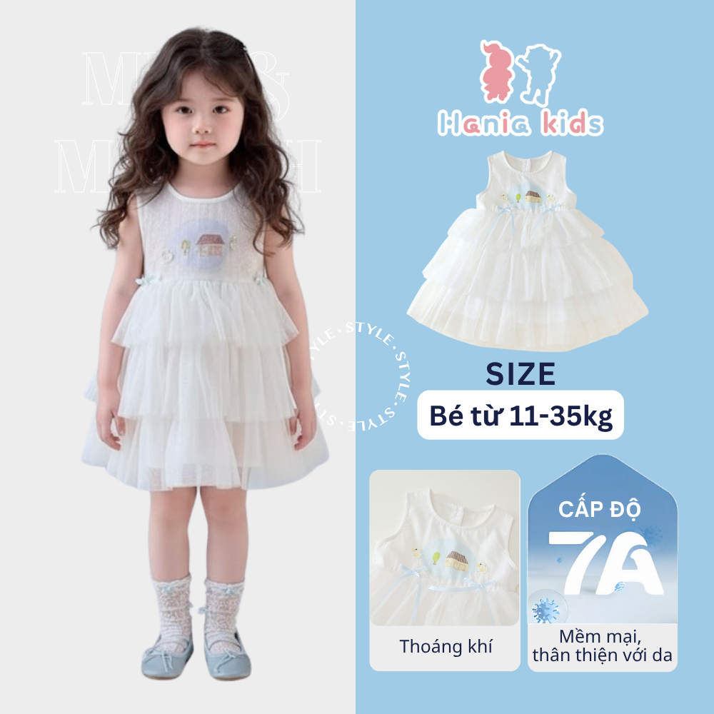 Váy Bé Gái Hania Kids Váy Công Chúa Sát Nách Phối Bèo Tầng Xòe Bồng Bềnh