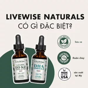 Bộ đôi DHA và D3K2 của hãng LIVEWISE cung cấp d3k2 và dha cho bé từ sơ sinh đến 2 tuổi, lọ 30ml