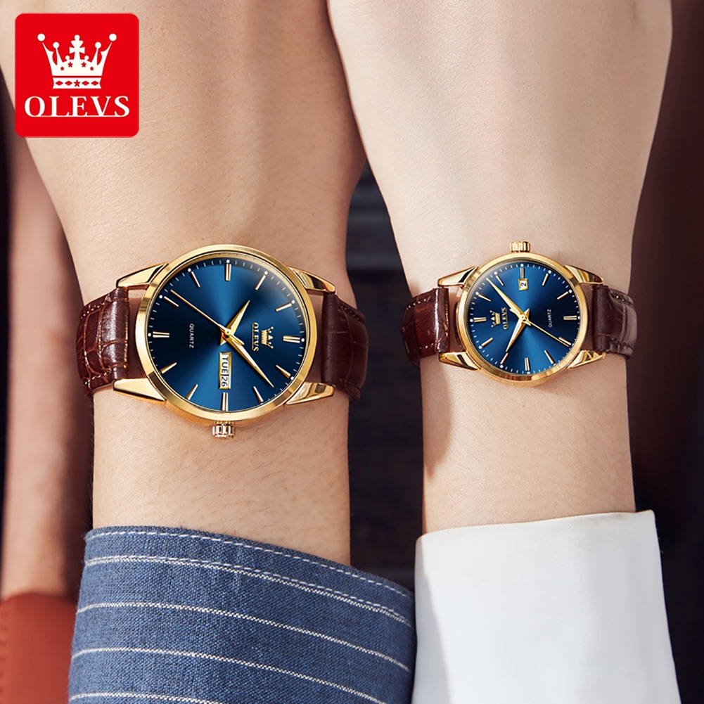 OLEVS Đồng hồ cặp đôi chính hãng mặt số dây da thời trang chống thấm Quà tặng nước dạ lịch 6898