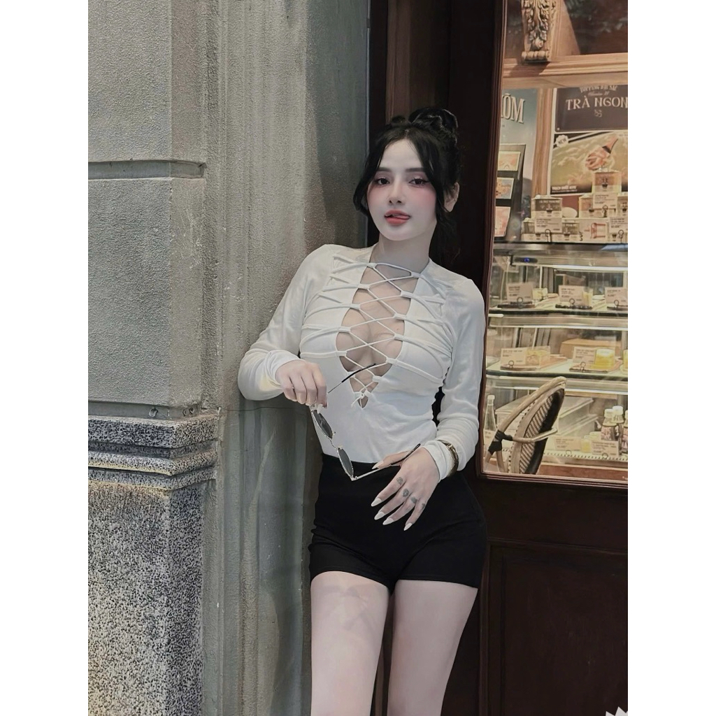 Áo nữ slay đan dây ngực sexy dài tay siu xinh