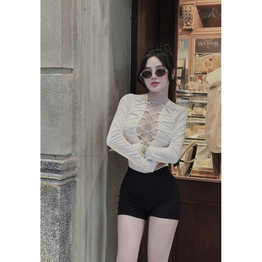 Áo nữ slay đan dây ngực sexy dài tay siu xinh