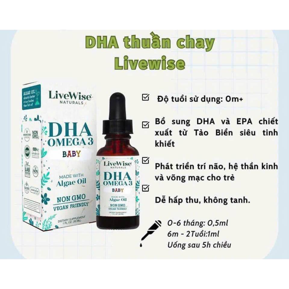 Bộ đôi DHA và D3K2  của hãng LIVEWISE cung cấp d3k2 và dha cho bé từ sơ sinh đến 2 tuổi, lọ 30ml
