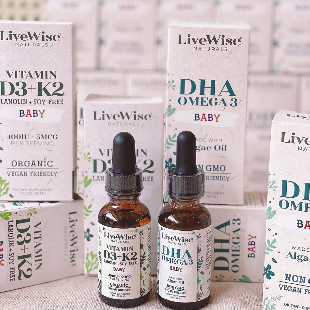 Bộ đôi DHA và D3K2  của hãng LIVEWISE cung cấp d3k2 và dha cho bé từ sơ sinh đến 2 tuổi, lọ 30ml