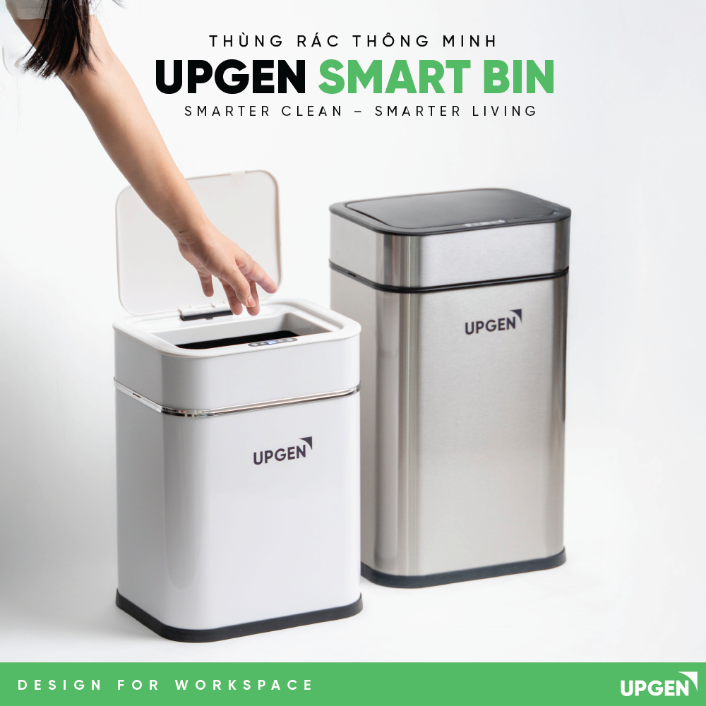 Thùng Rác Thông Minh Upgen Smart Bin - Cảm Biến 360°, Hút Túi Rác Phẳng, Thùng Trong Rời, Sạc Type-C