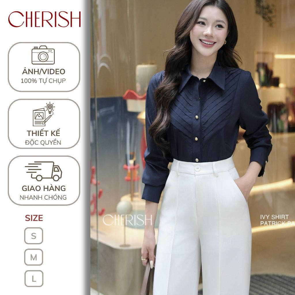CHERISH - Áo sơ mi IVY Bamboo Hàn không nhăn thiết kế xếp ly ngực phong cách cao cấp, sang trọng