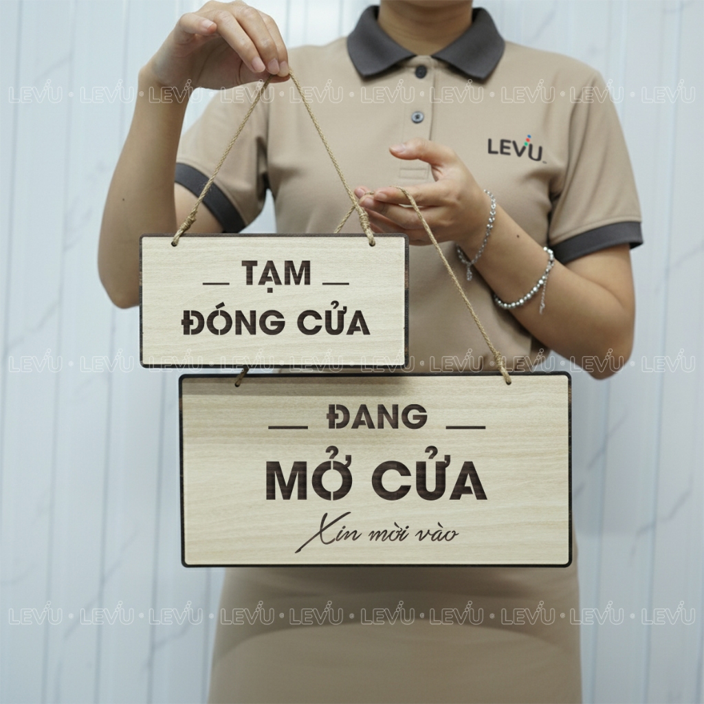 Bảng gỗ treo thông báo 2 mặt Đang Mở Cửa - Tạm Đóng Cửa trang trí cửa hàng BG72