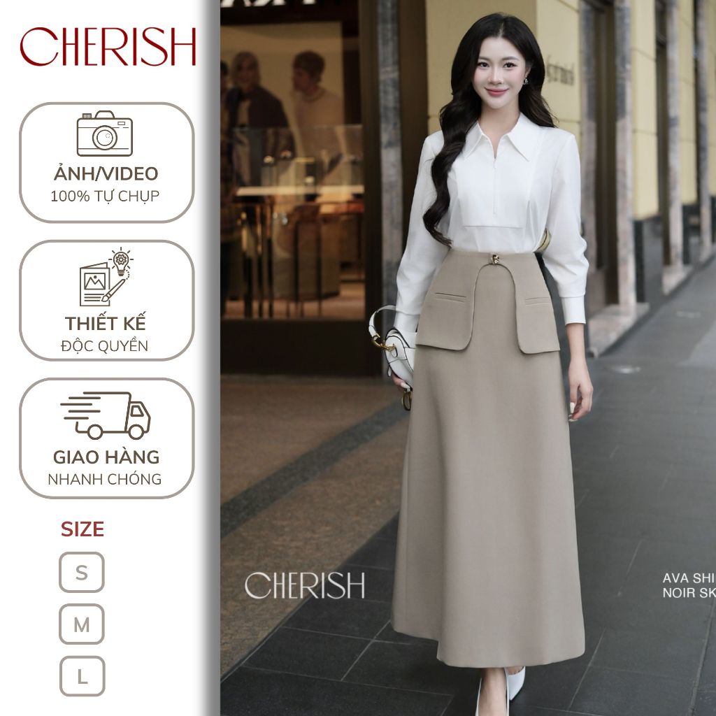 CHERISH – Chân váy dài NOIR nữ Twill Nhật dáng chữ A dài mềm mịn phong cách lịch sự cao cấp