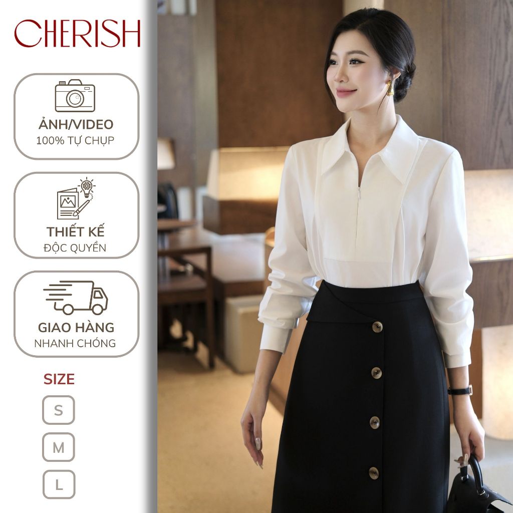 Cherish - Áo sơ mi AVA Bamboo Hàn không nhăn cổ rộng dáng suông phong cách công sở thanh lịch
