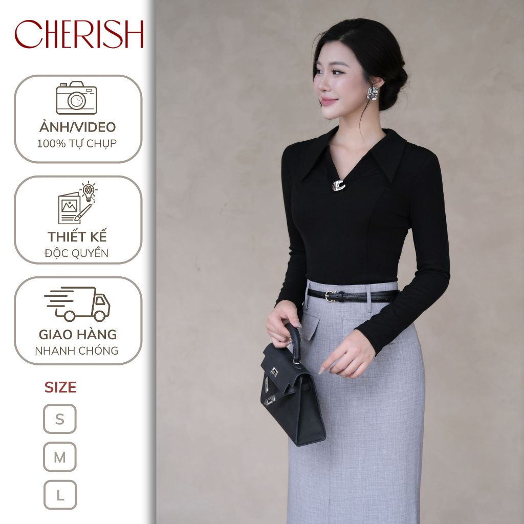 Cherish - Áo thun LYN dài tay thun tăm cúc kim loại dễ mix đồ sang trọng, thanh lịch