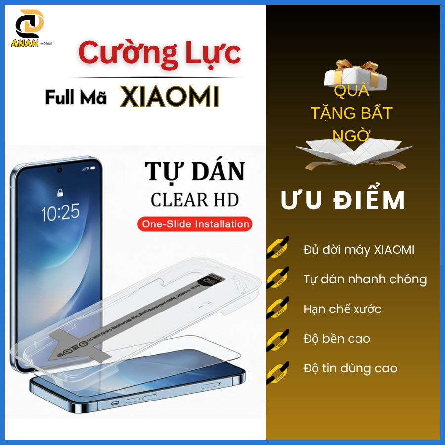Cường lực Tự Dán Xiaomi 14T 13T 11T Pro Xiaomi 15 14 13 Poco X7 X6 X5 X4 X3 C40 C55 C61 C65 C71 C75 M7 M6 M5 M4 M3
