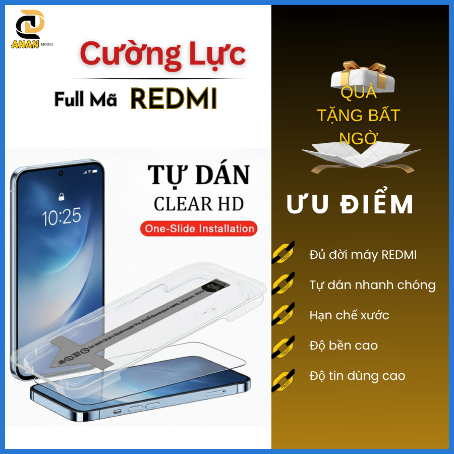 Cường Lực Khung Tự Dán Redmi 15 14c 13 12 13c 13x 12c 10 Note 14 13 12 11 10 11s 10s pro 5G K60 K50 K40 K30 A1 A2 A3