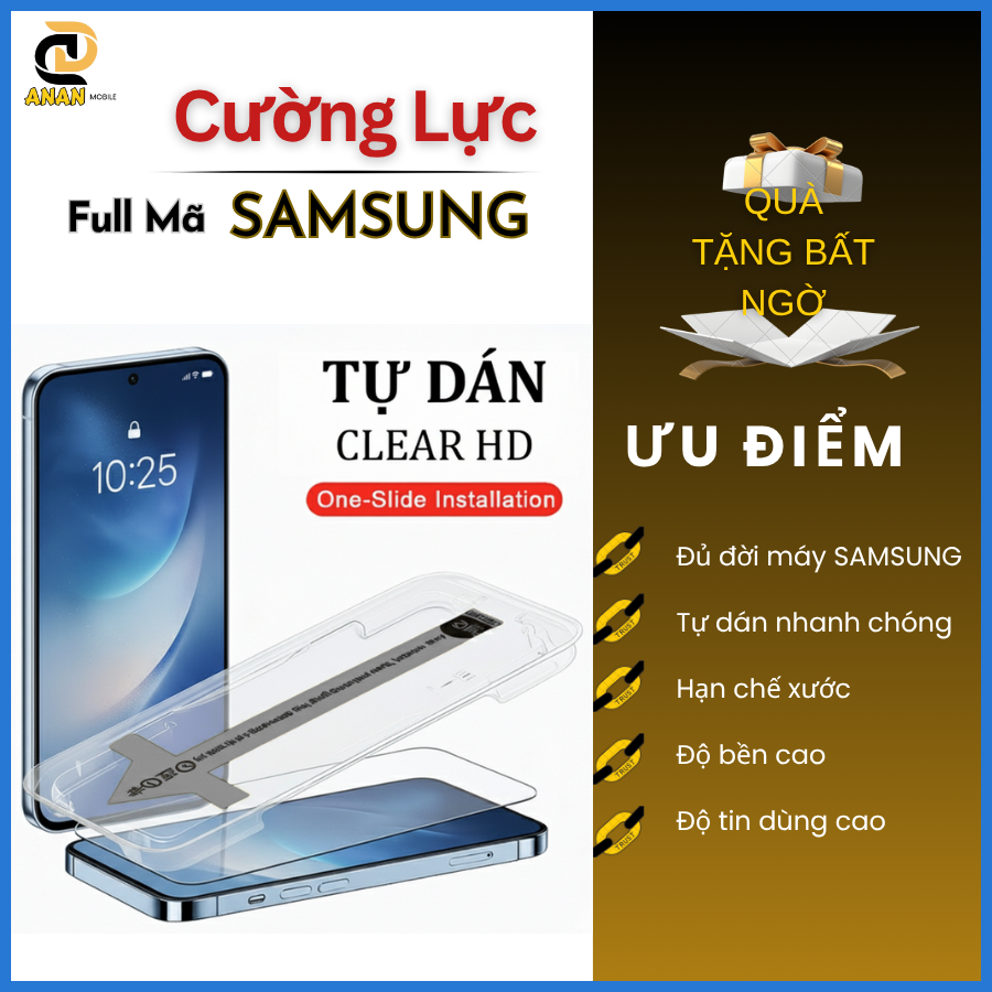 Cường Lực Samsung A56 A55 A54 A53 A52s A51 A27 A36 A35 A34 A33 A32 A26 A25 A24 A15 A14 A13 A23 A17 A06 A05s Khung Tự Dán
