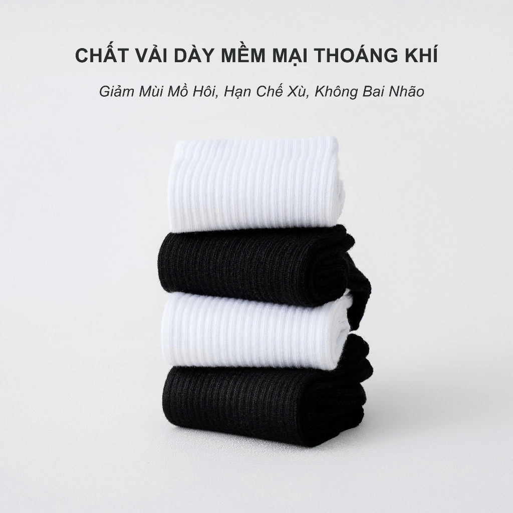 Tất vớ cao cấp nam nữ trắng đen trơn basic, phong cách Hàn Quốc thể thao - Ekiu Shop