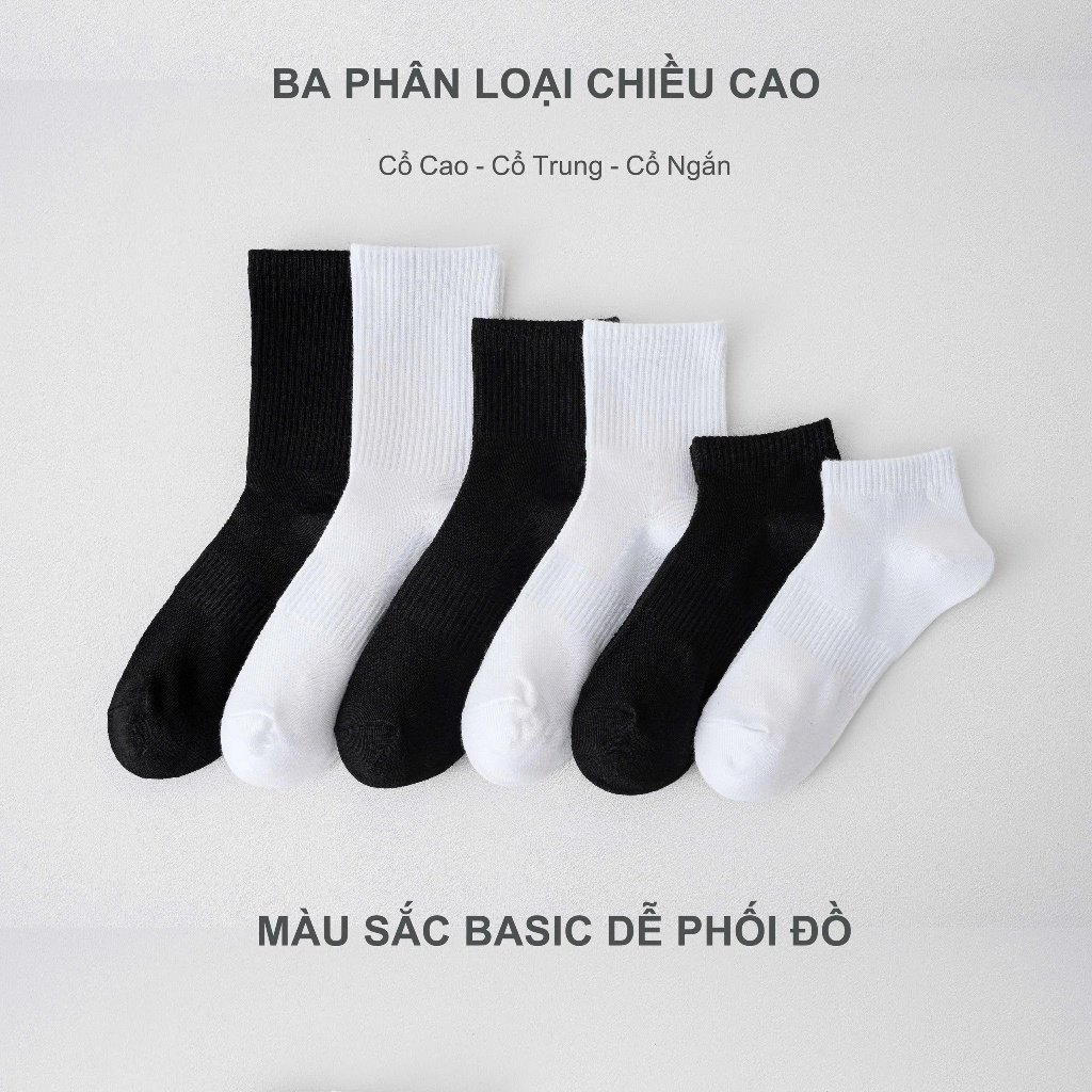 Tất vớ cao cấp nam nữ trắng đen trơn basic, phong cách Hàn Quốc thể thao - Ekiu Shop