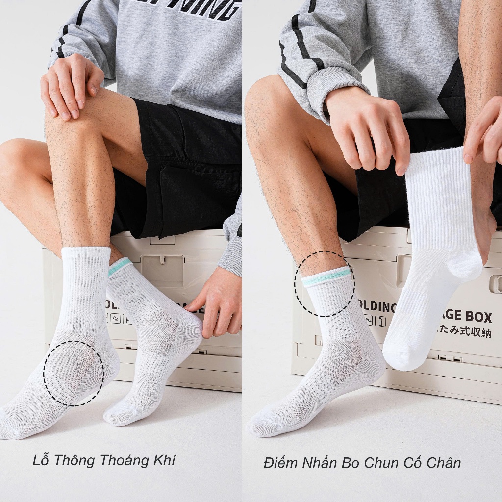 Tất vớ cao cấp nam nữ trắng đen trơn basic, phong cách Hàn Quốc thể thao - Ekiu Shop