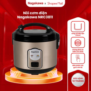 Nồi cơm điện 1.5L Nagakawa NRC3811, lòng nồi 1.5mm chống dính, tặng kèm phụ kiện, bảo hành 12 tháng