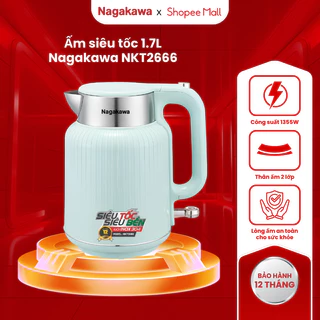 Bình đun siêu tốc 1.7L Nagakawa, ấm siêu tốc đun nước NKT2666, chất liệu inox 304, bảo hành 12 tháng