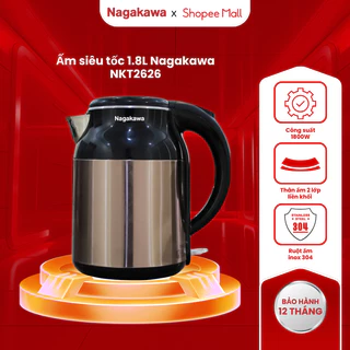 Ấm đun siêu tốc, bình siêu tốc đun nước 1.8L Nagakawa NKT2626, sôi nhanh, tiết kiệm thời gian, bảo hành chính hãng