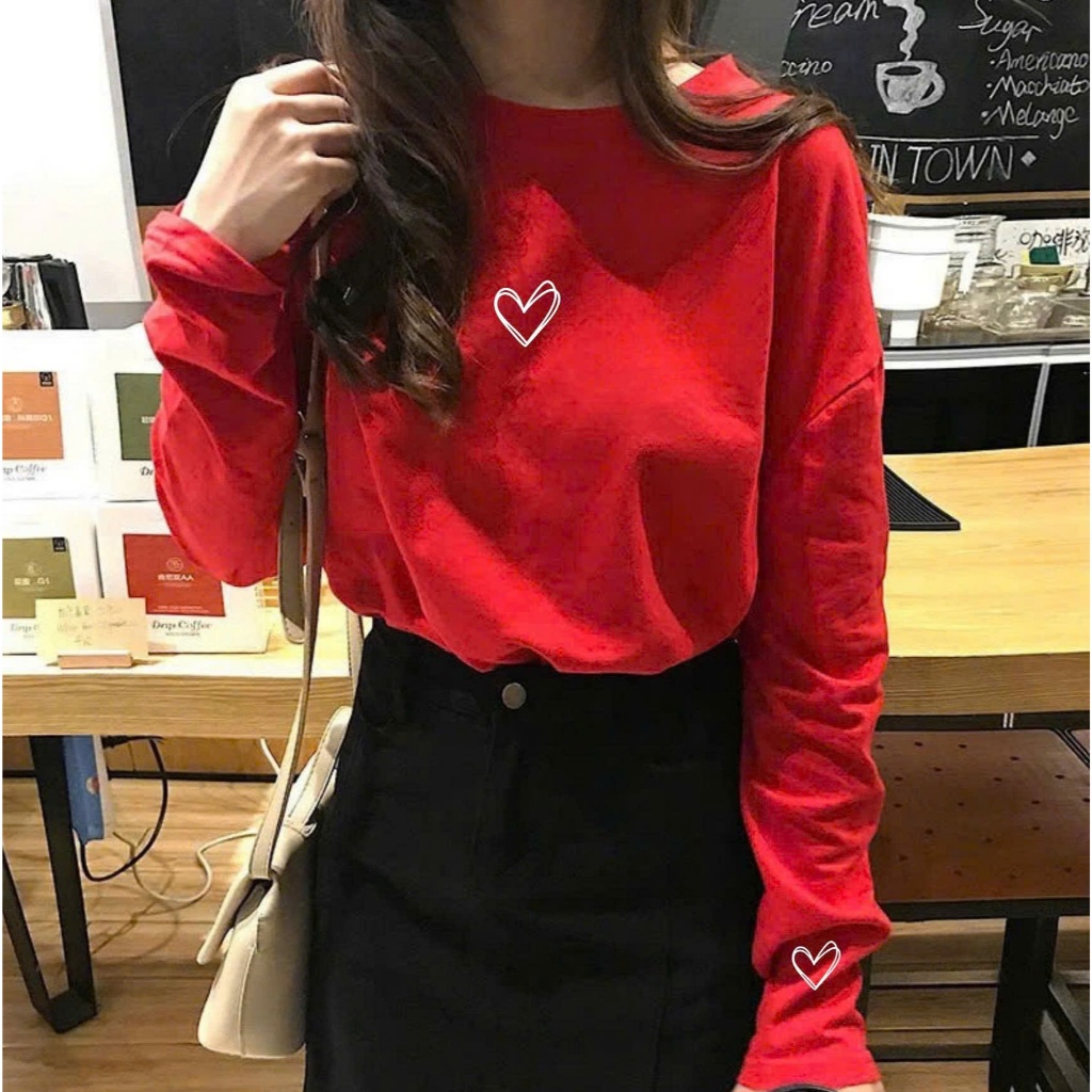 Áo thun nữ tay dài, Áo phông Đỏ tay dài in hình JULY FASHION, Áo Thu Đông Basic chất thun xượt, thun giấy mềm mịn