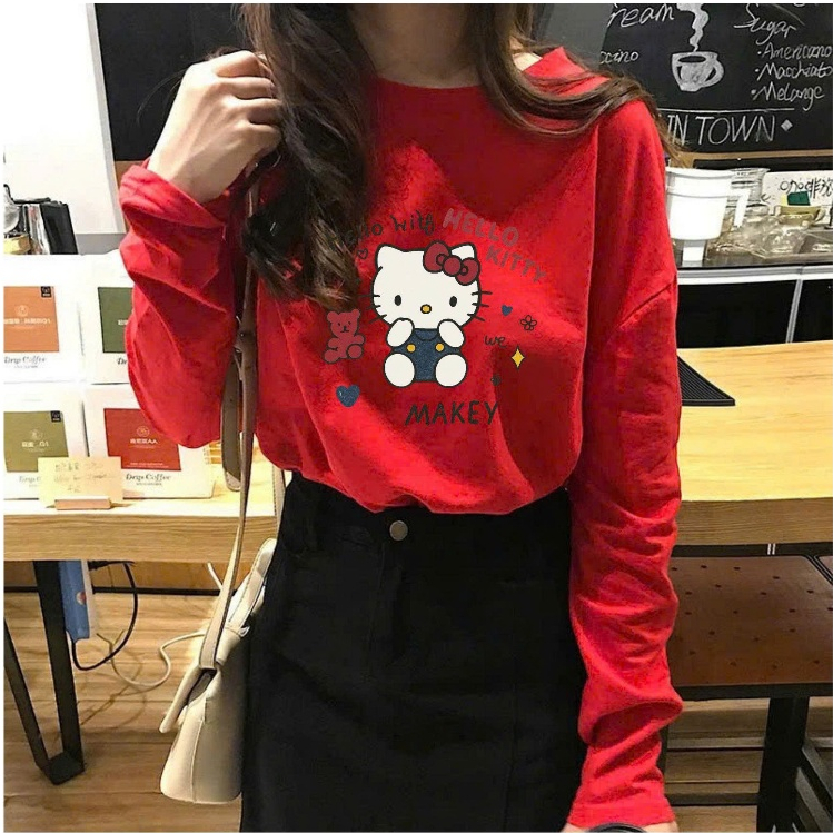 Áo thun nữ tay dài, Áo phông Đỏ tay dài in hình JULY FASHION, Áo Thu Đông Basic chất thun xượt, thun giấy mềm mịn
