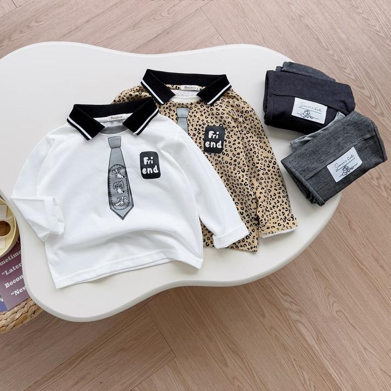 Set bộ dài tay bé trai 1-6 tuổi Miniumbaby in hình cổ cà vạt dễ thương, chất cotton mềm mịn SB2520