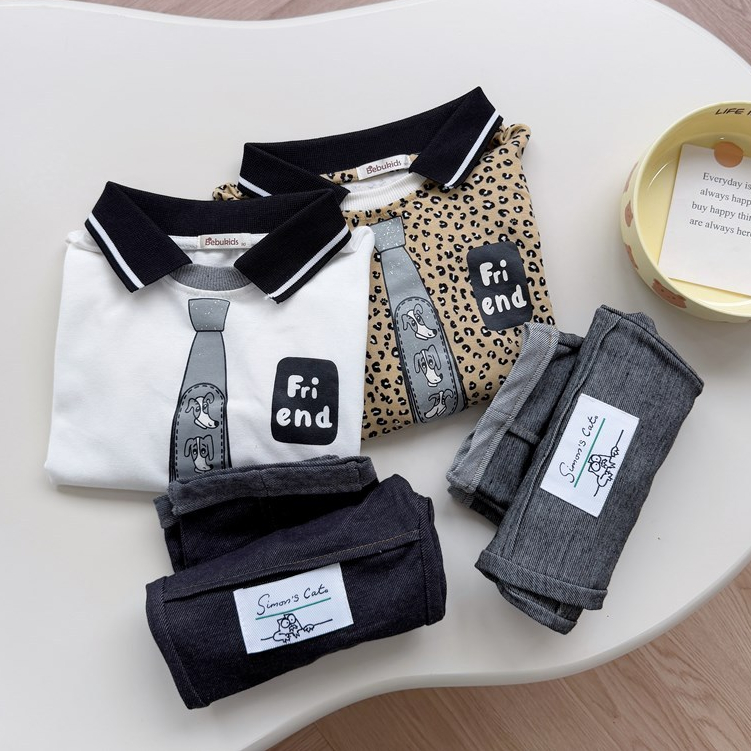 Set bộ dài tay bé trai 1-6 tuổi Miniumbaby in hình cổ cà vạt dễ thương, chất cotton mềm mịn SB2520