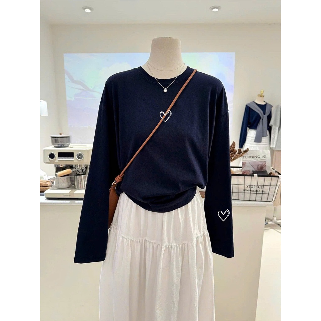 Áo thun dài tay in hình logo nhỏ JULY FASHION, Áo phông basic tay dài chất thun xượt, chất vải mềm mịn ấm áp