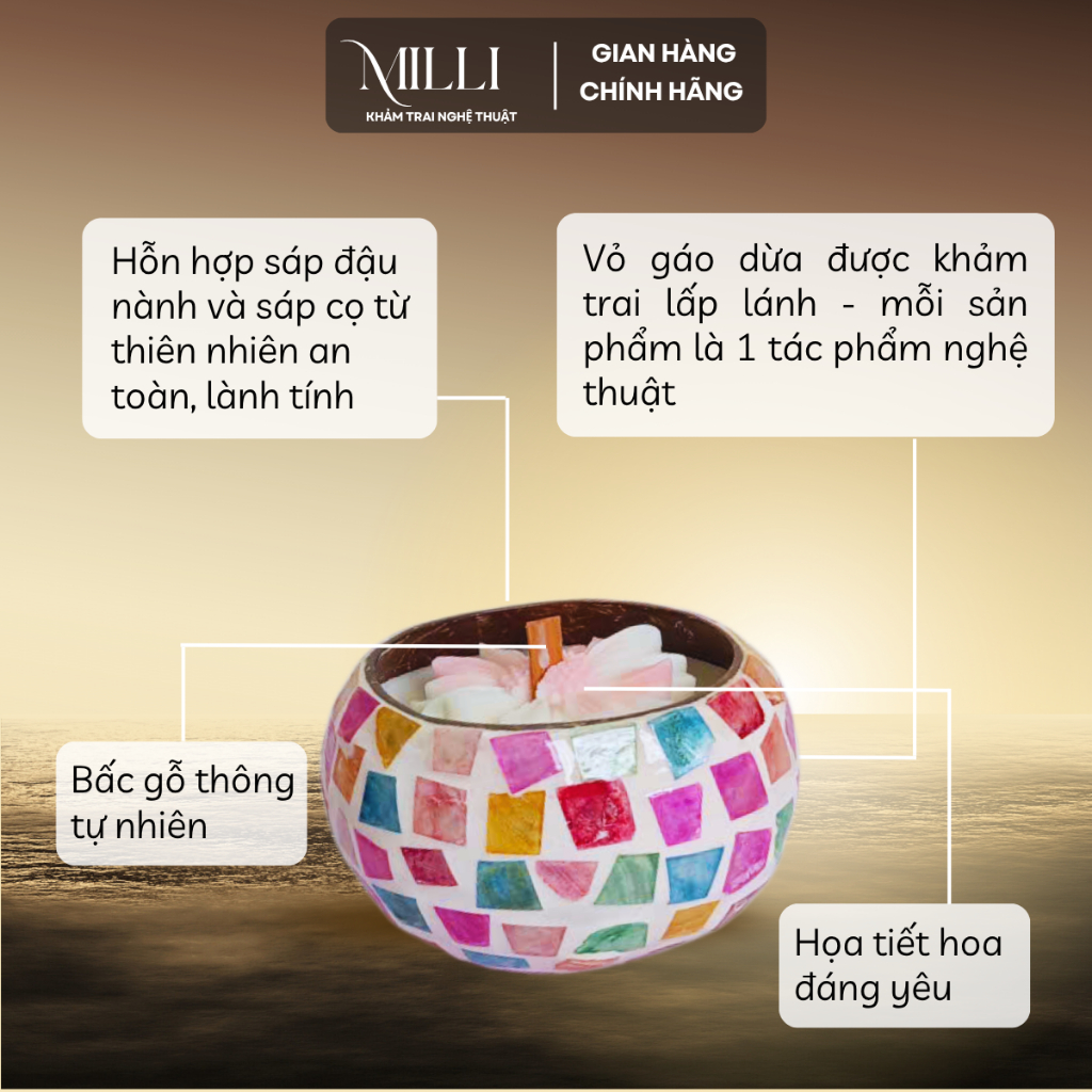 [HỎA TỐC] Nến thơm khảm trai nghệ thuật MILLI 250g, quà tặng 20/11, quà tặng sinh nhật, bạn gái, thầy cô, quà lưu niệm