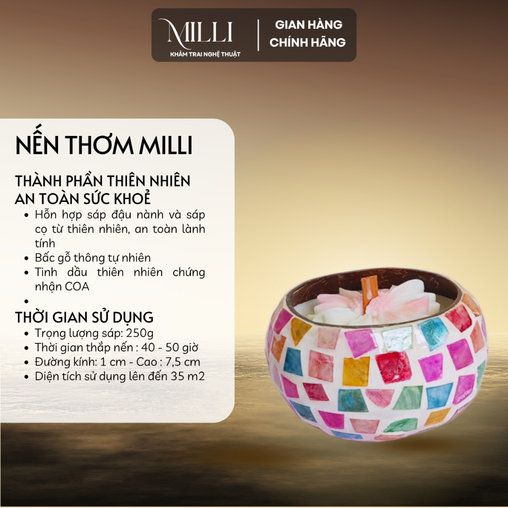 [HỎA TỐC] Nến thơm khảm trai nghệ thuật MILLI 250g, quà tặng 20/11, quà tặng sinh nhật, bạn gái, thầy cô, quà lưu niệm