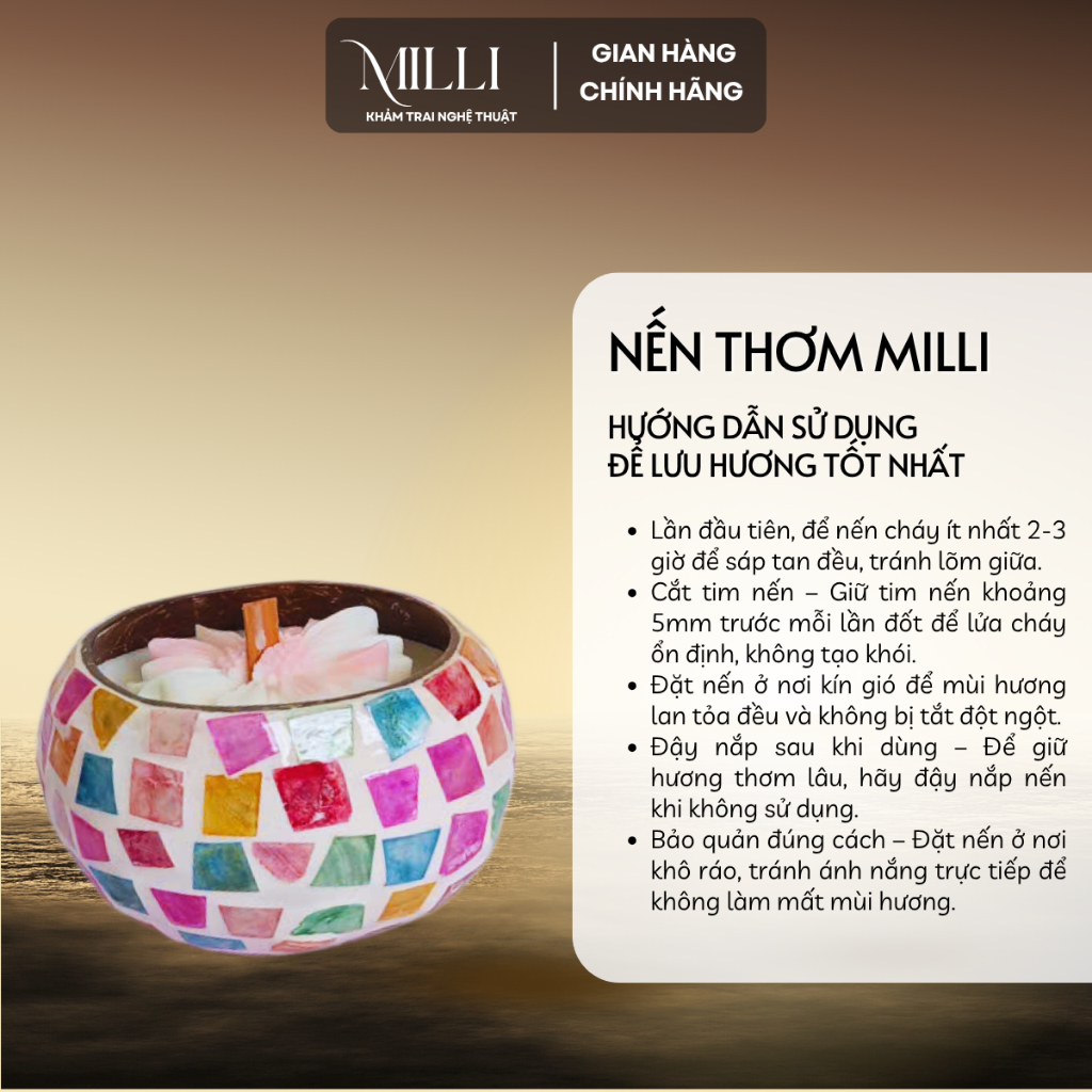 [HỎA TỐC] Nến thơm khảm trai nghệ thuật MILLI 250g, quà tặng 20/11, quà tặng sinh nhật, bạn gái, thầy cô, quà lưu niệm