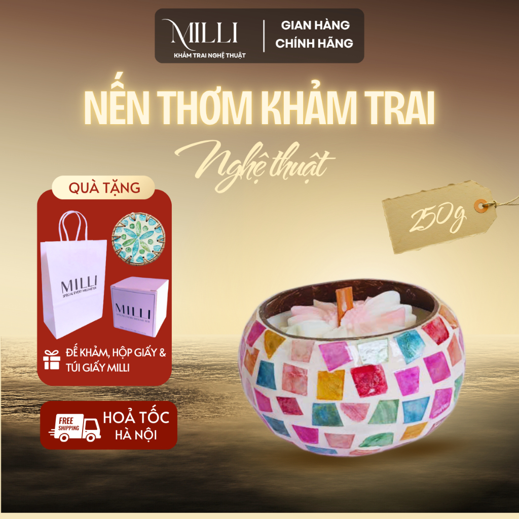 [HỎA TỐC] Nến thơm khảm trai nghệ thuật MILLI 250g, quà tặng 20/11, quà tặng sinh nhật, bạn gái, thầy cô, quà lưu niệm