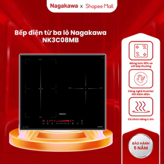 Bếp 3 lò điện từ Nagakawa UltraSlim NK3C08MB, công suất 2700W, 9 mức công suất linh hoạt, bảo hành chính hãng
