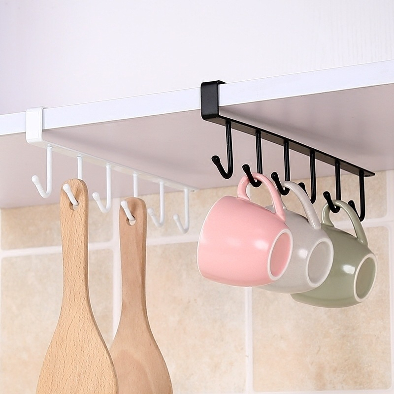 Móc Treo Đồ Tủ Bếp 6 Đầu  | Thép Sơn Tĩnh Điện | Lắp Đặt Không Cần Khoan Vít