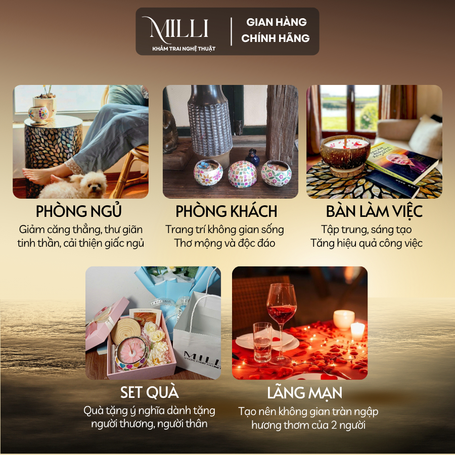 [HỎA TỐC] Nến thơm khảm trai nghệ thuật MILLI 250g, quà tặng 20/11, quà tặng sinh nhật, bạn gái, thầy cô, quà lưu niệm