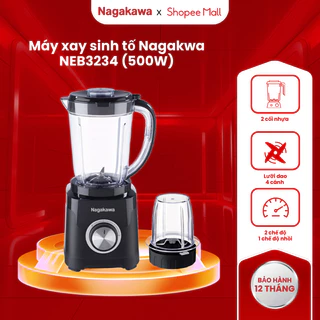 Máy xay sinh tố Nagakwa NEB3234, dung tích 1.5L, lưỡi dao inox chống rỉ, an toàn, bảo hành 12 tháng