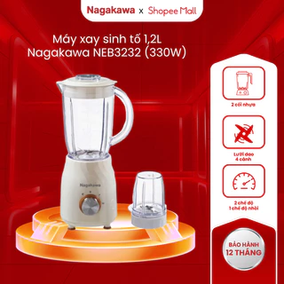 Máy xay sinh tố đa năng 2 cối Nagakawa NEB3232, tự ngắt khi quá nhiệt, chất liệu nhựa AS an toàn, bảo hành 12 tháng