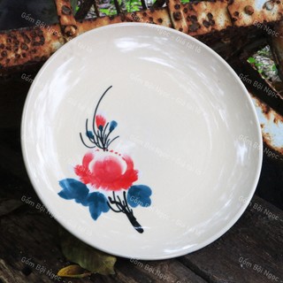Dĩa Gốm Vẽ Hoạ Tiết Gà/Hoa/Chỉ Size Cực Đại Đường Kính 25cm - Gốm Xưa Cho Người Hoài Niệm - Gốm Nam Bộ Xưa Hàg Lò Ga Dày