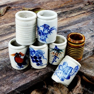 Ống Tăm Gốm Tráng Men Nhiều Mẫu Gà/Hoa/Tre/Nho - Vẽ Tay Thủ Công - Gốm Xưa Lái Thiêu Cho Người Hoài Niệm